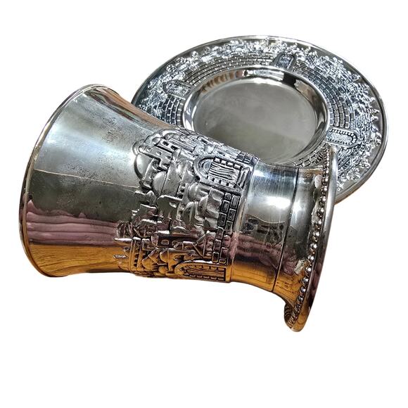 Vintage Karshi Silver Tone Jerusalem Kiddush Cup Goblet / Saucer - Picture 4 of 9